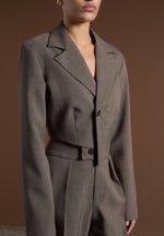 Dina - Asymmetric Tailored Cropped Blazer - Dark Taupe