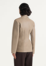 Beatrice - Leather Double Breasted Hourglass Blazer - Taupe