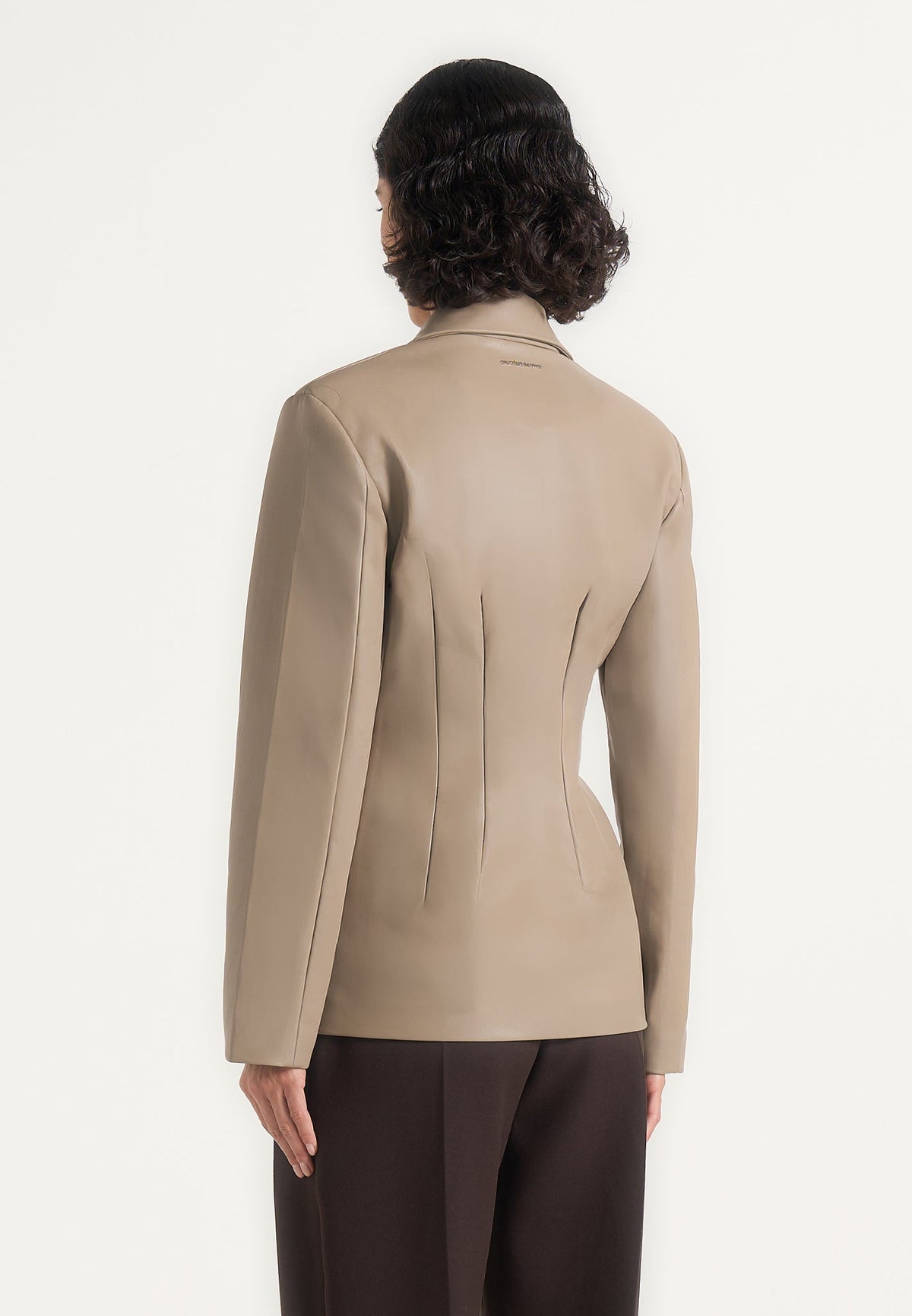 Beatrice - Leather Double Breasted Hourglass Blazer - Taupe