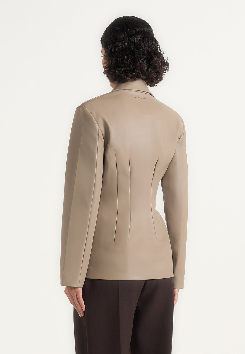 Beatrice - Leather Double Breasted Hourglass Blazer - Taupe