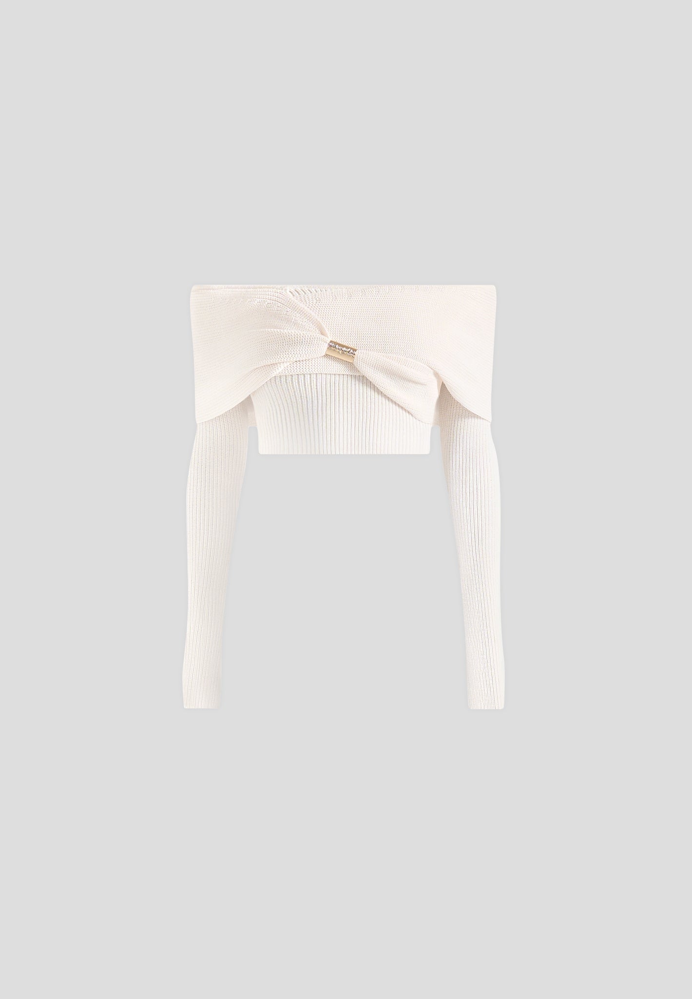 Shana - Asymmetric Bardot Top With Hardware Detail - Cream