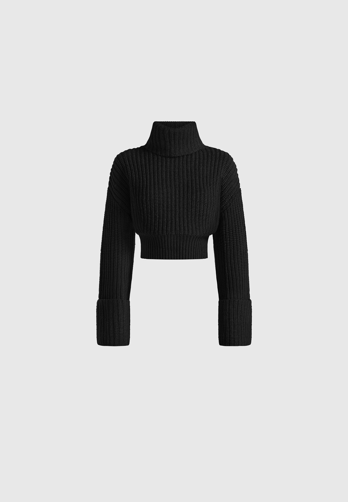 Amaya - Roll Neck Knit Sweater With Cuffs - Black
