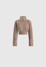 Amaya - Roll Neck Knit Sweater With Cuffs - Taupe