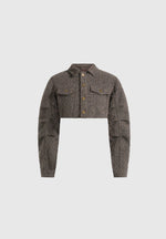 Catherine - Cropped Boucle Denim Jacket - Brown