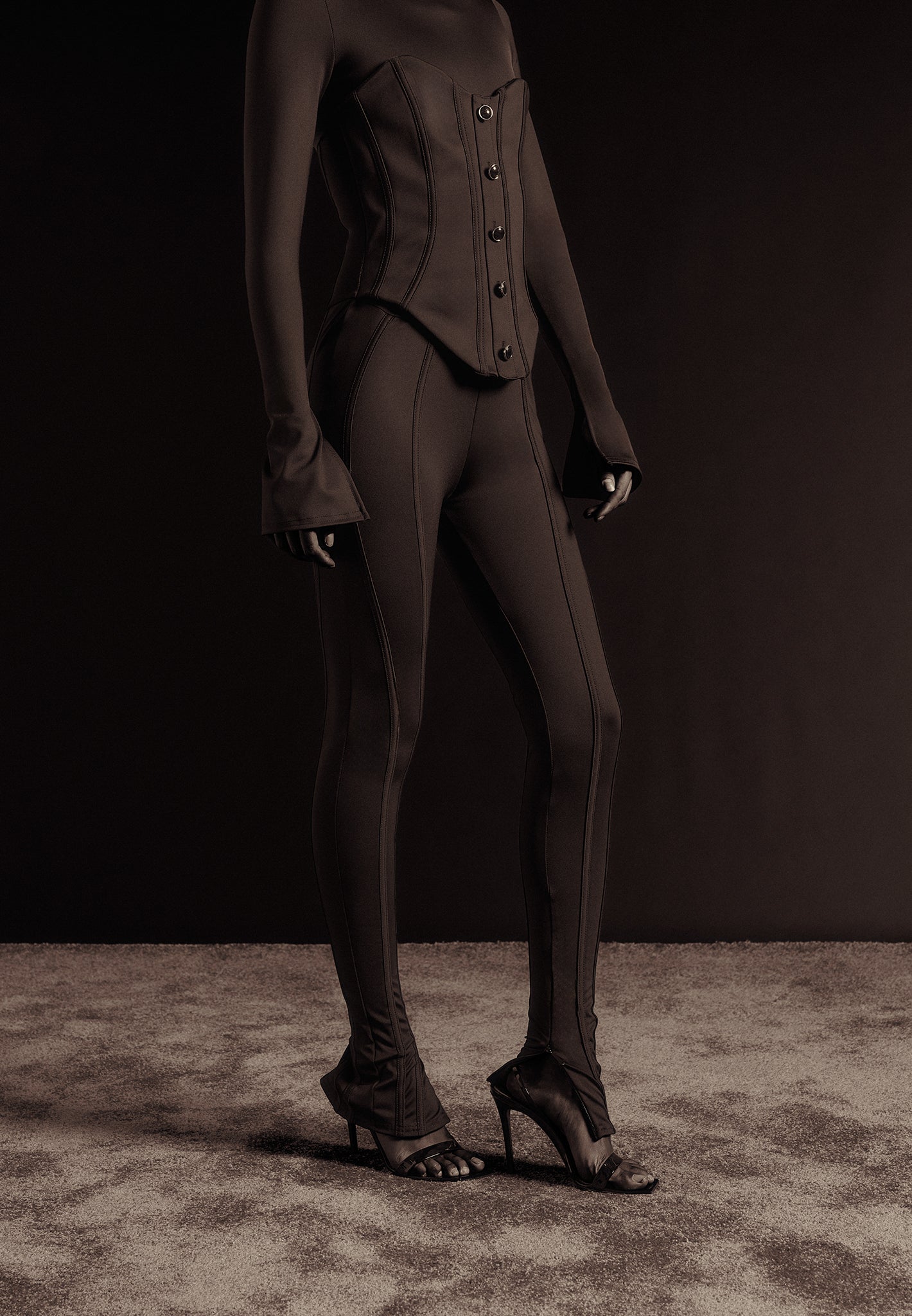 Contour Jumpsuit with Buttoned Corset - Black