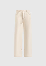 Faye - Wide Mid Rise Jeans With Tie Waist - Cream