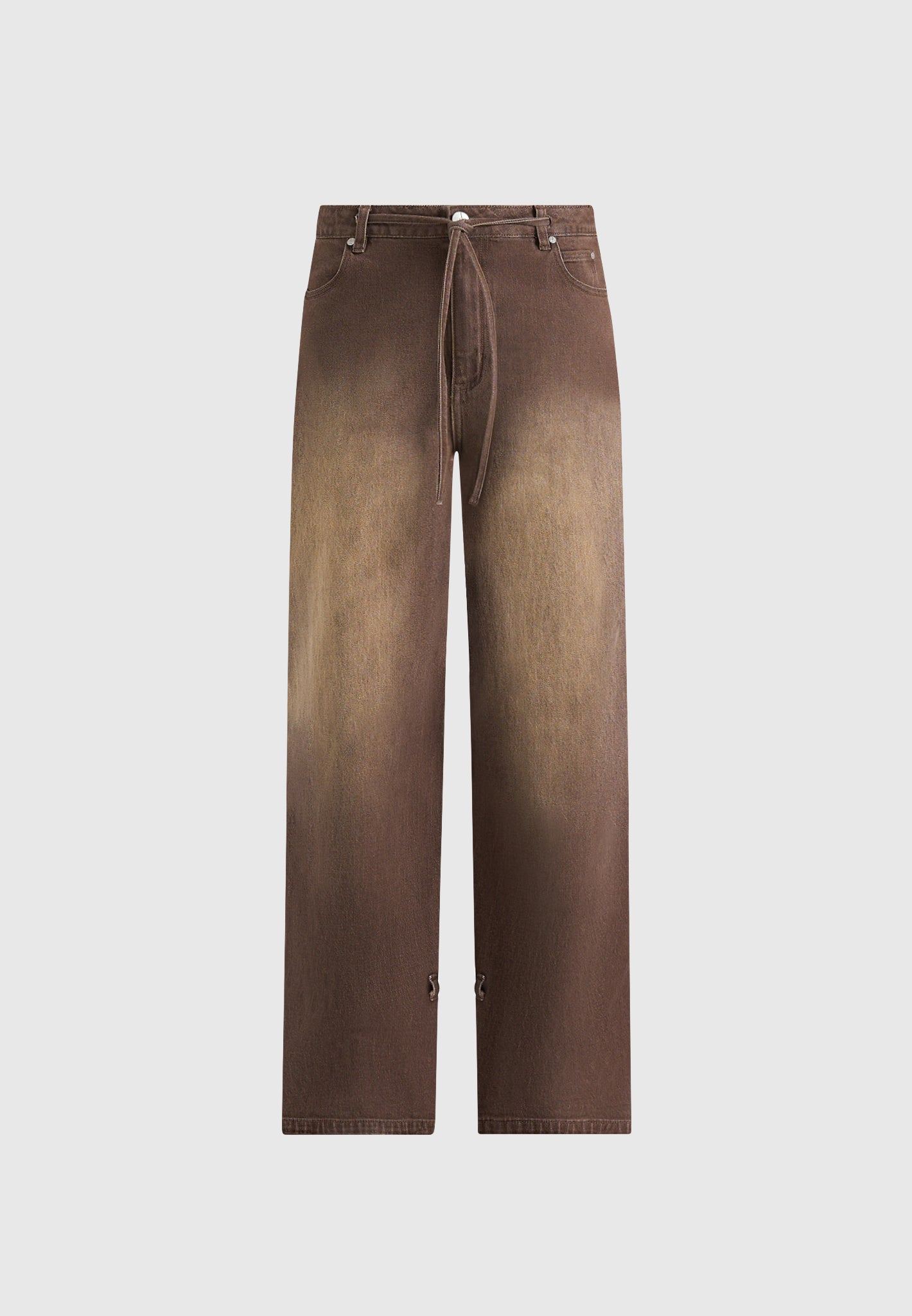 Faye - Wide Mid Rise Jeans With Tie Waist - Brown