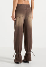 Faye - Wide Mid Rise Jeans With Tie Waist - Brown