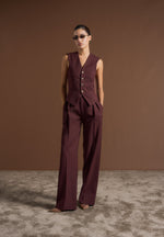 Julie - Tailored Twin Pleat Pants - Wine Red