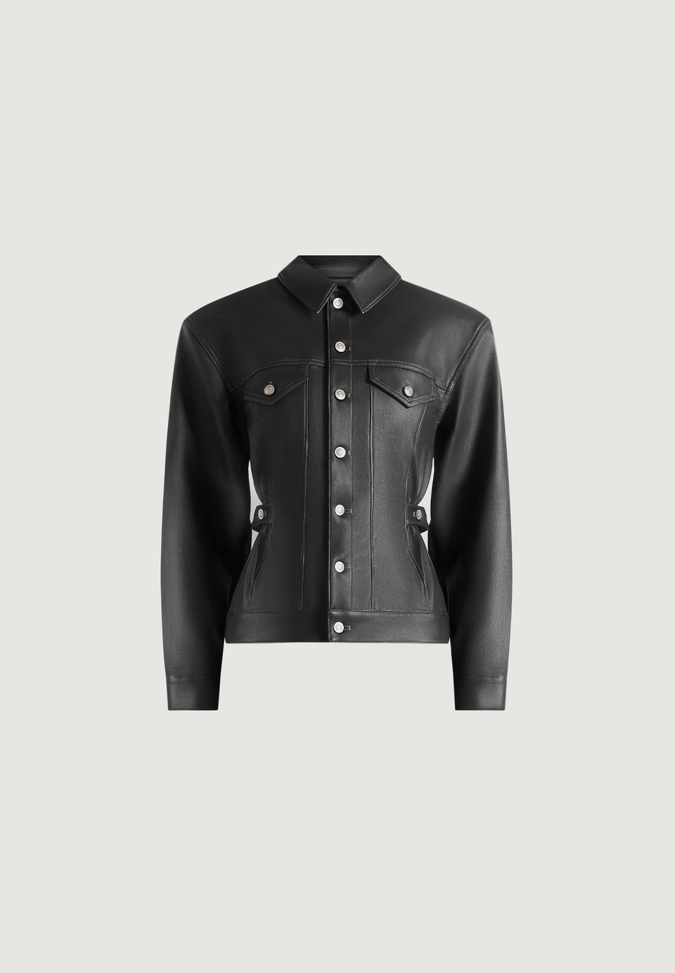 Karla - Wax Effect Cinch Waist Jacket - Black