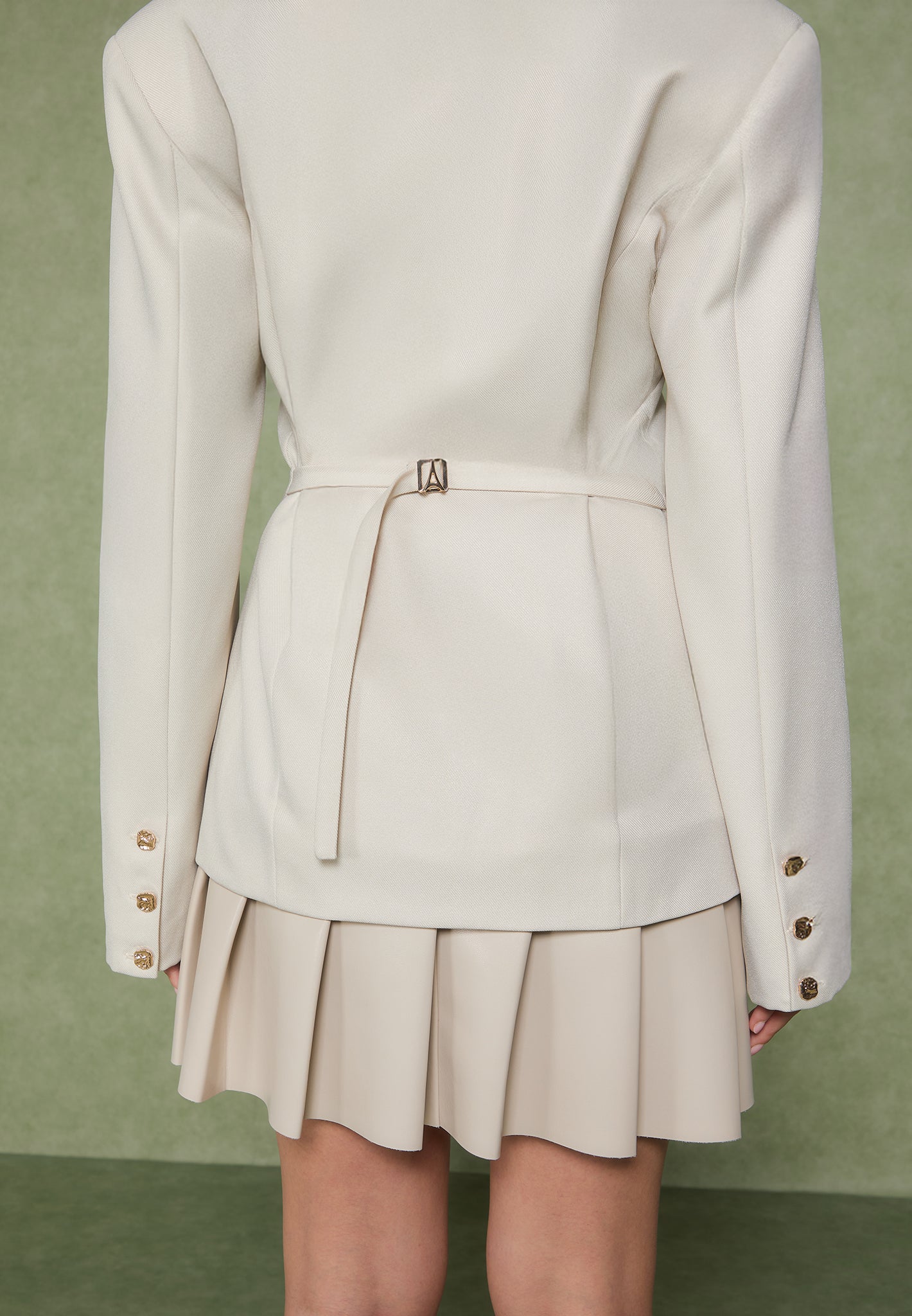 Nicole - Tailored Cinch Blazer Dress with Pleats - Cream/Beige