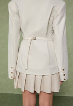 Nicole - Tailored Cinch Blazer Dress with Pleats - Cream/Beige
