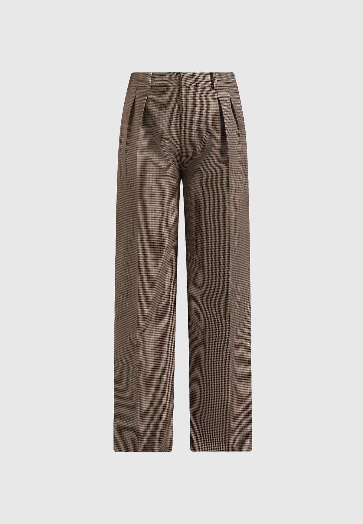 Julie - Houndstooth Twin Pleat Pants - Brown