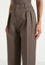Julie - Houndstooth Twin Pleat Pants - Brown