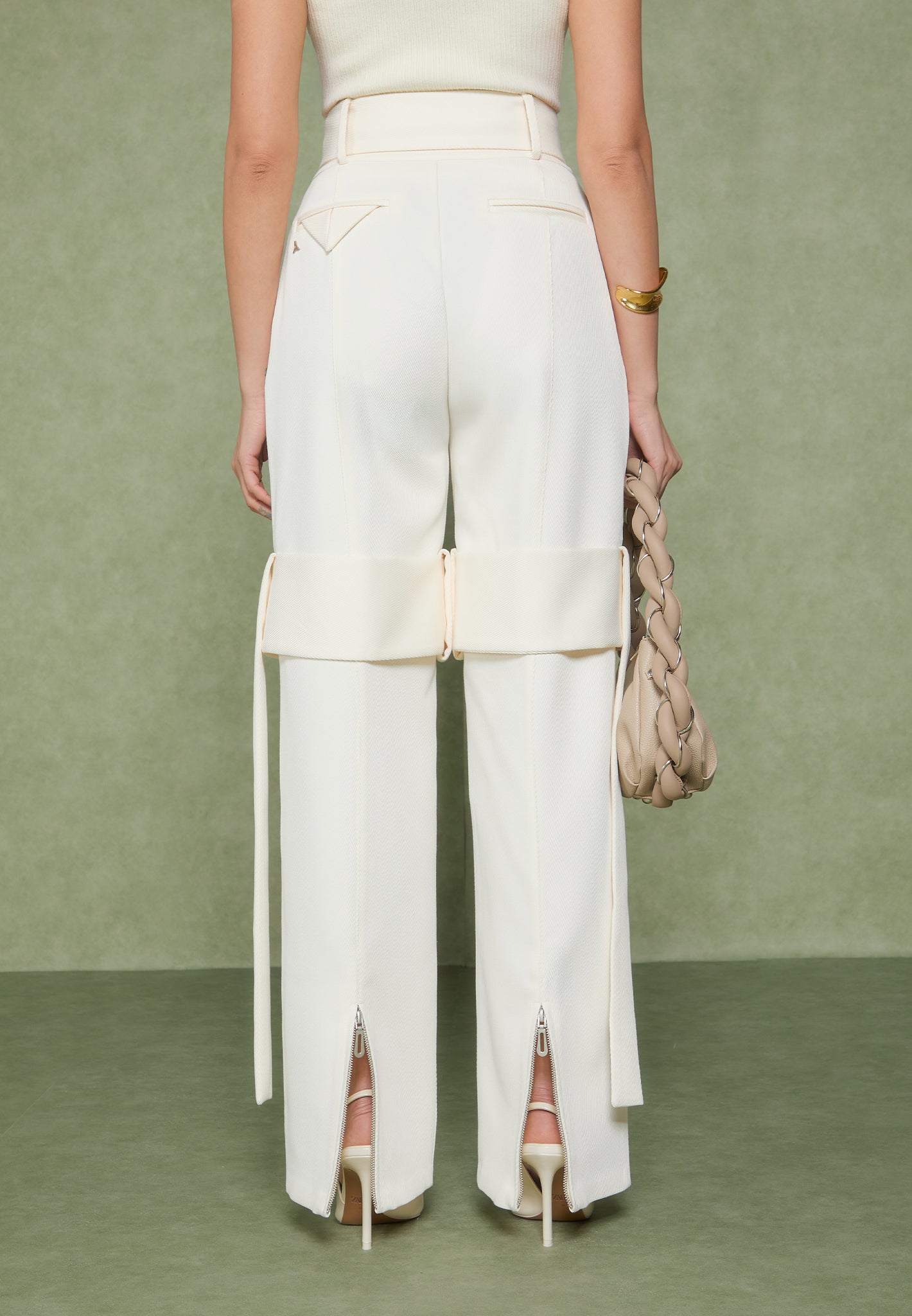 Isabelle - Tailored Belted Strap Detail Pants - Off White