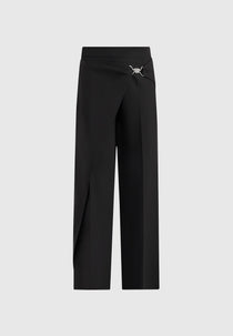 Beryl - Wrap Tailored Pants With Hardware Detail - Black