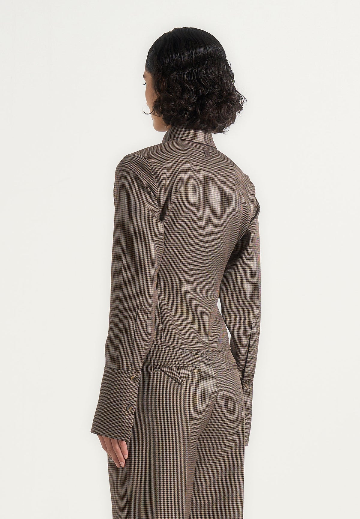 Sonia - Houndstooth Cinch Shirt - Brown