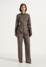 Sonia - Houndstooth Cinch Shirt - Brown
