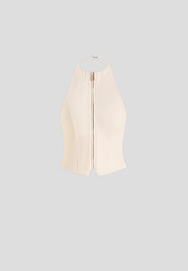 Claudette - Twill Halterneck Backless Top - Cream