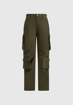 Emilie - High Waisted Twill Cargo Pants - Olive