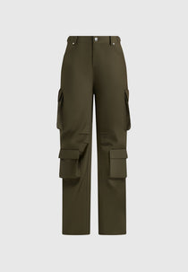 Emilie - High Waisted Twill Cargo Pants - Olive