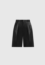 Lorette - Satin Double Pleat Shorts - Black