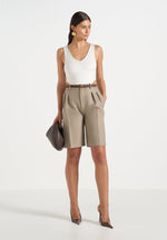 Lorette - Double Pleat Tailored Shorts - Beige