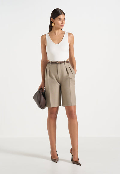 Lorette - Double Pleat Tailored Shorts - Beige