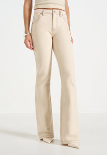 Abbie - Stacked Fit And Flare Jeans - Cream