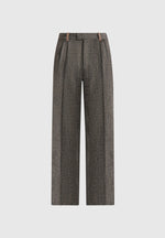 Julie - Herringbone Wool Twin Pleat Pants - Grey