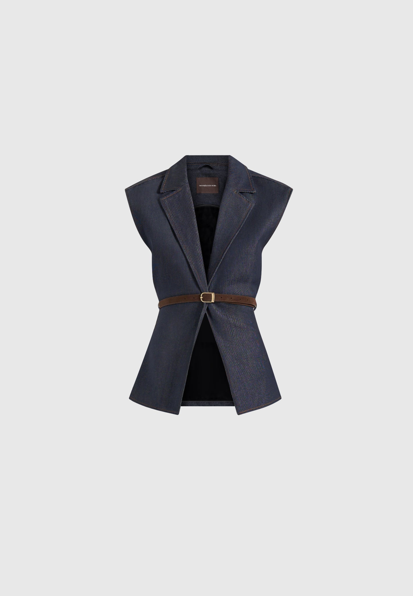 Linda - Wide Shoulder Cinched Denim Vest - Indigo