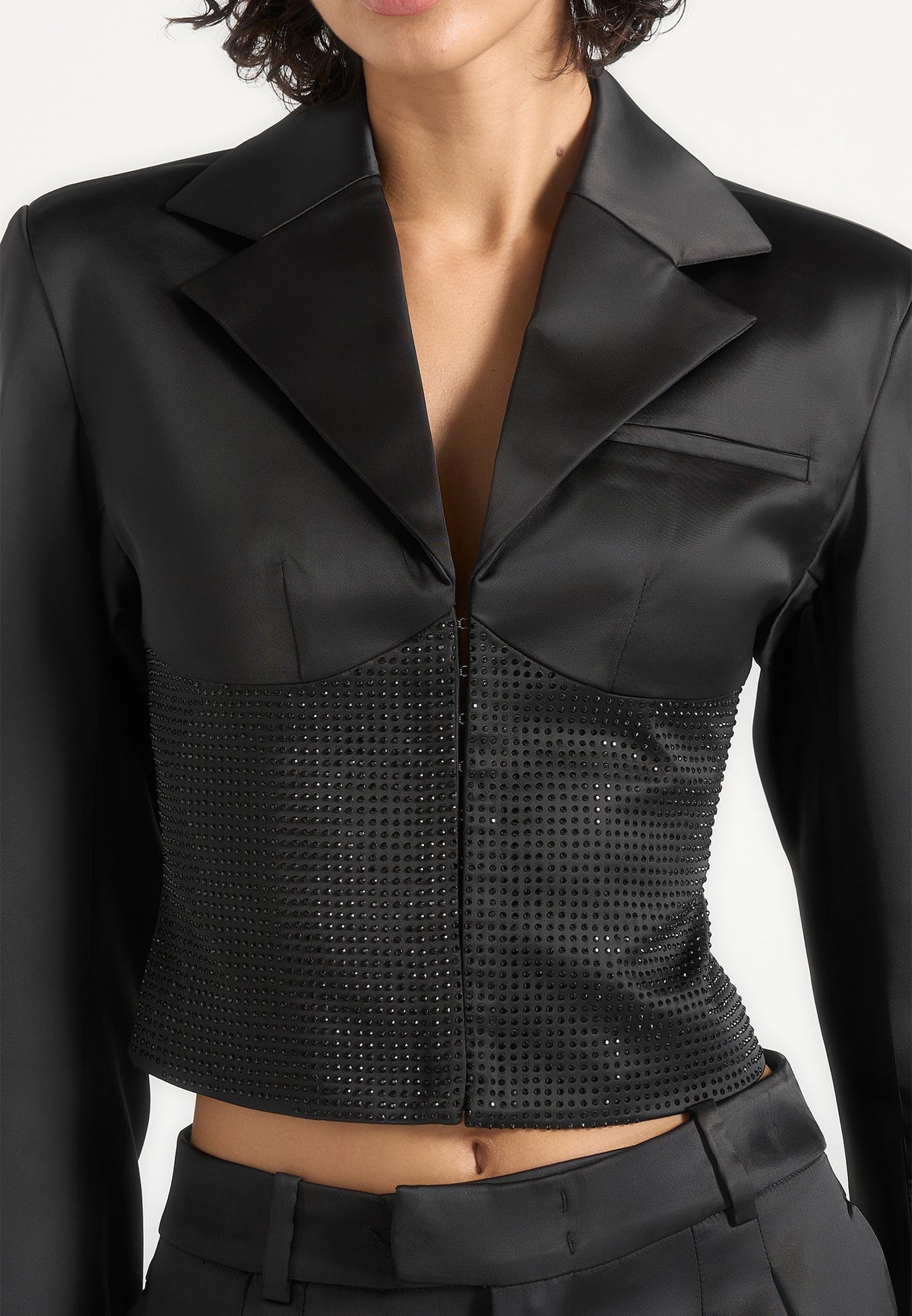 Kiki - Rhinestone Corset Blazer - Black