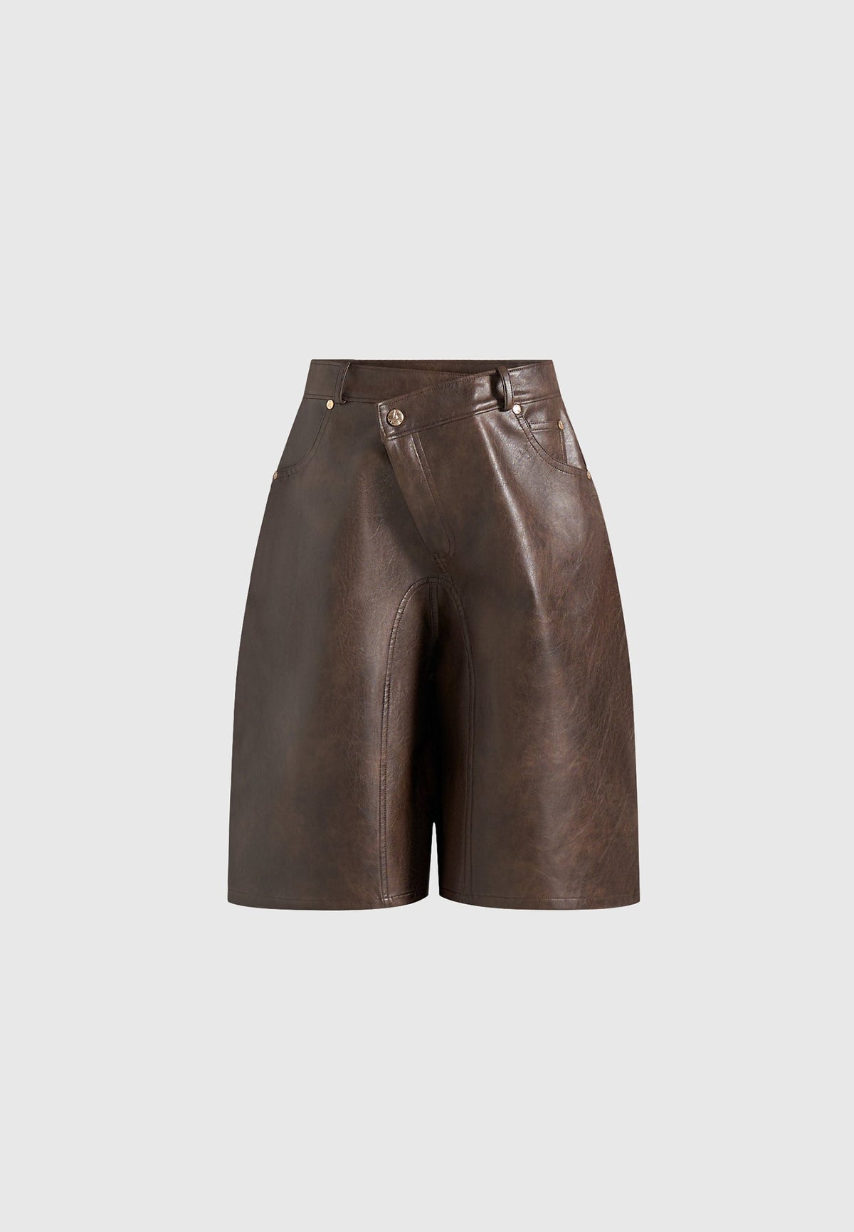 Hazel - Vintage Leather Wrapover Bermuda Shorts - Brown