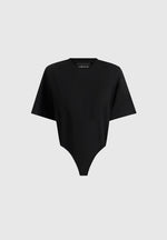 BS002 - Wide Shoulder Bodysuit T-Shirt - Black