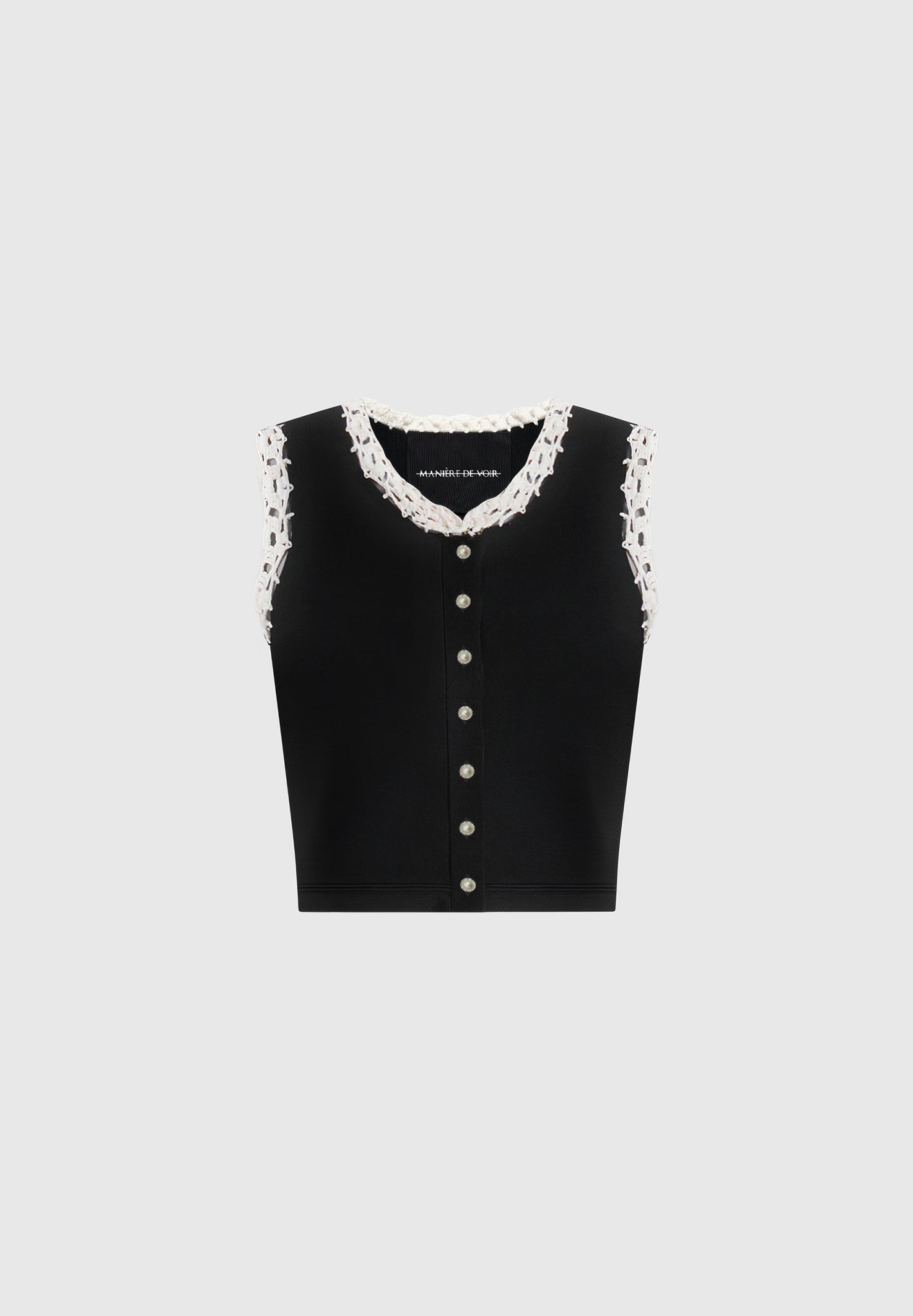 Evelyn - Crochet Frill Crop Top - Black