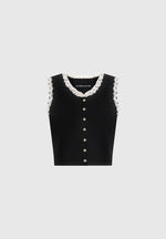 Evelyn - Crochet Frill Crop Top - Black