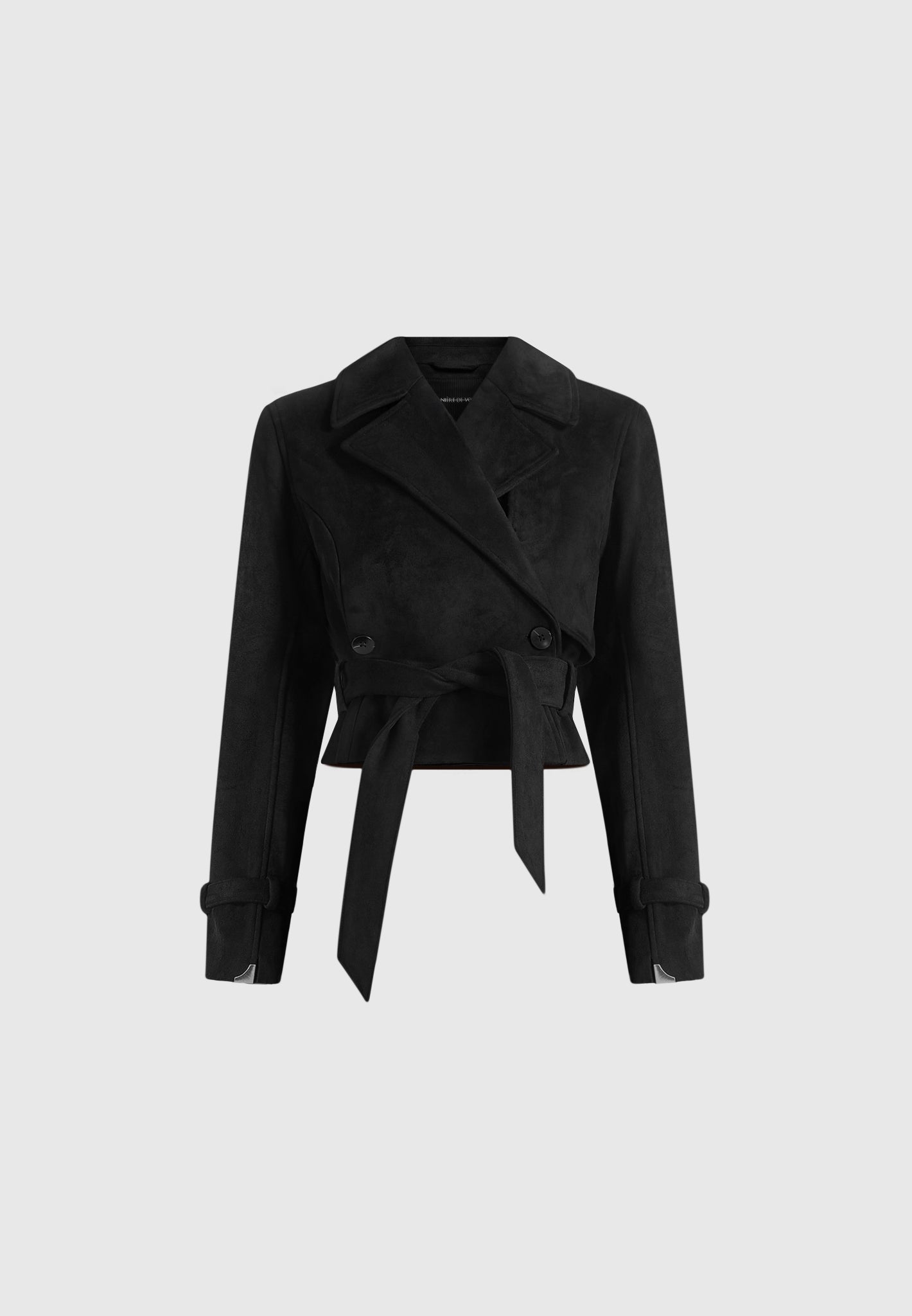 Poppy - Cropped Suede Belted Biker Jacket - Black