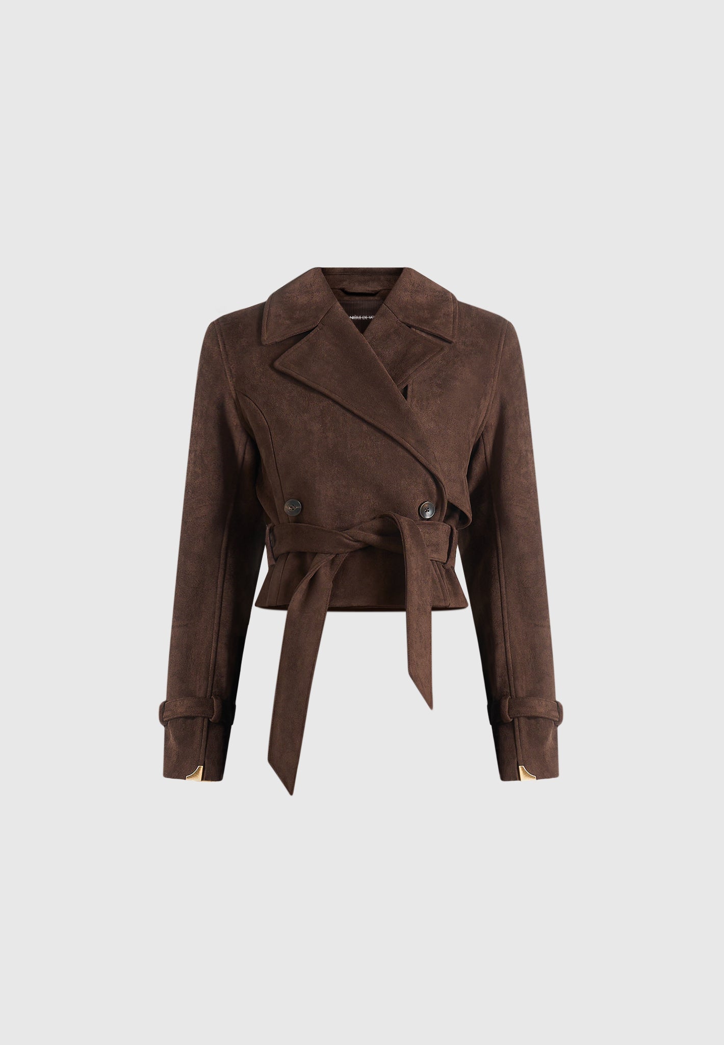 Poppy -  Cropped Suede Belted Biker Jacket - Brown