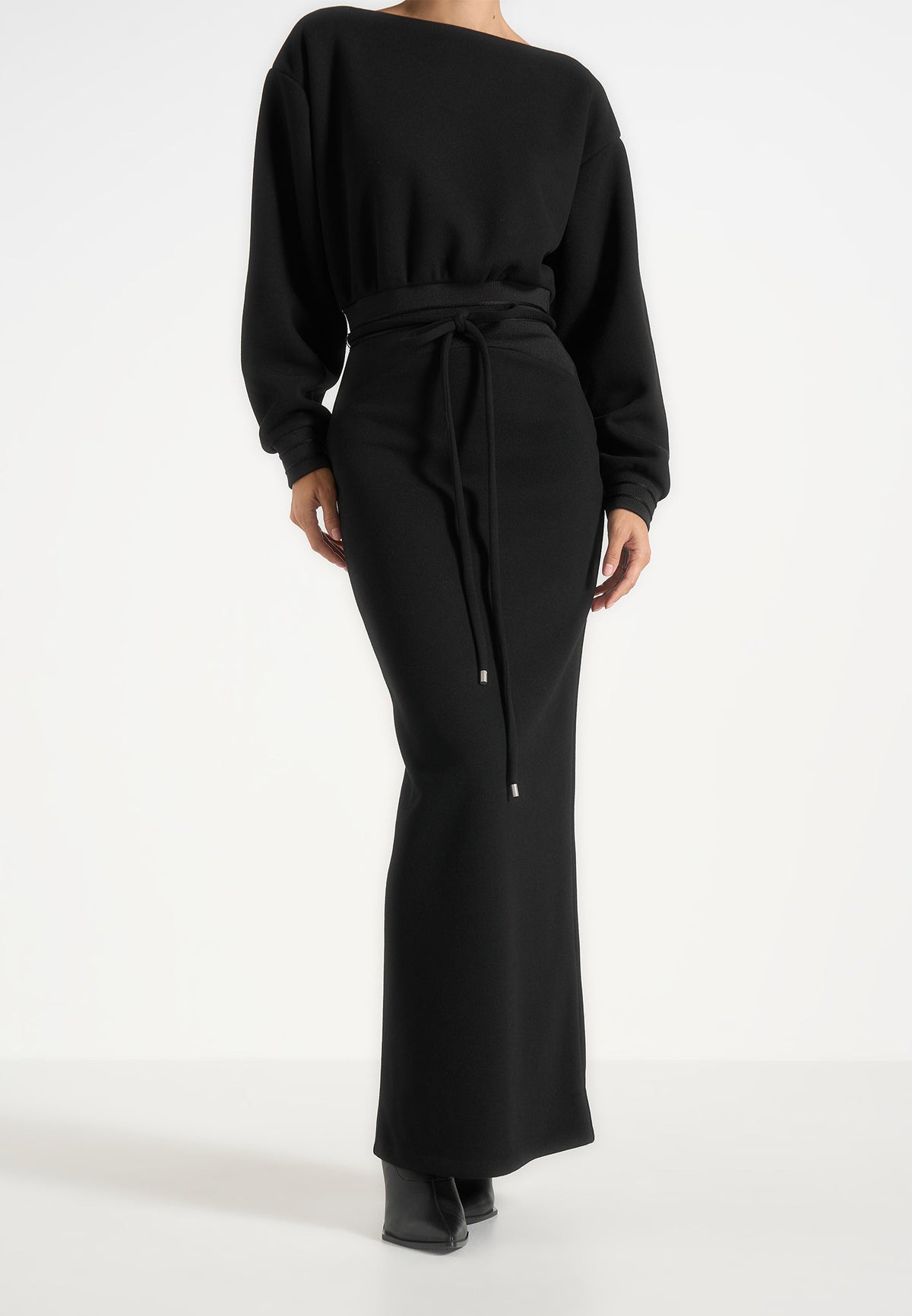 Esme - Belted Knit Maxi Jumper Dress - Black
