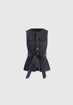 Darcy - Crew Neck Denim Vest - Polished Indigo
