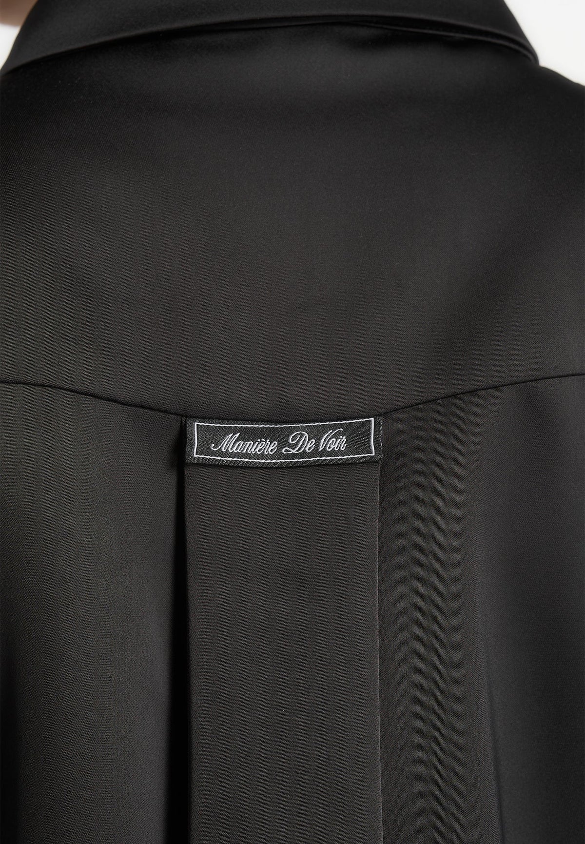 Hanelle - Satin Tie Neck Pleated Shirt - Black