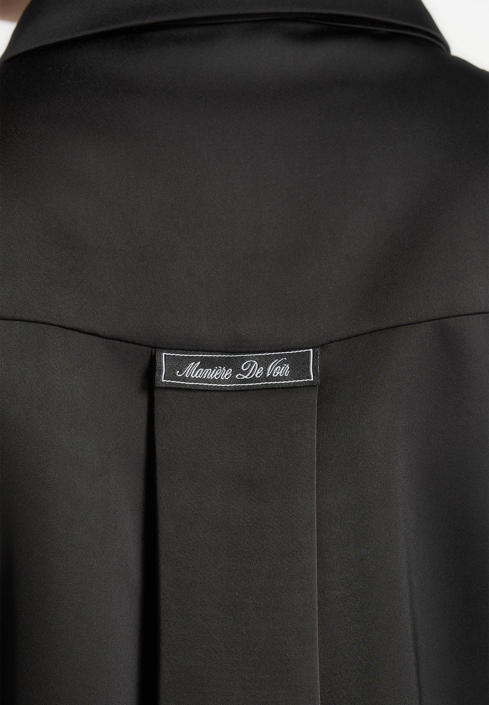 Hanelle - Satin Tie Neck Pleated Shirt - Black