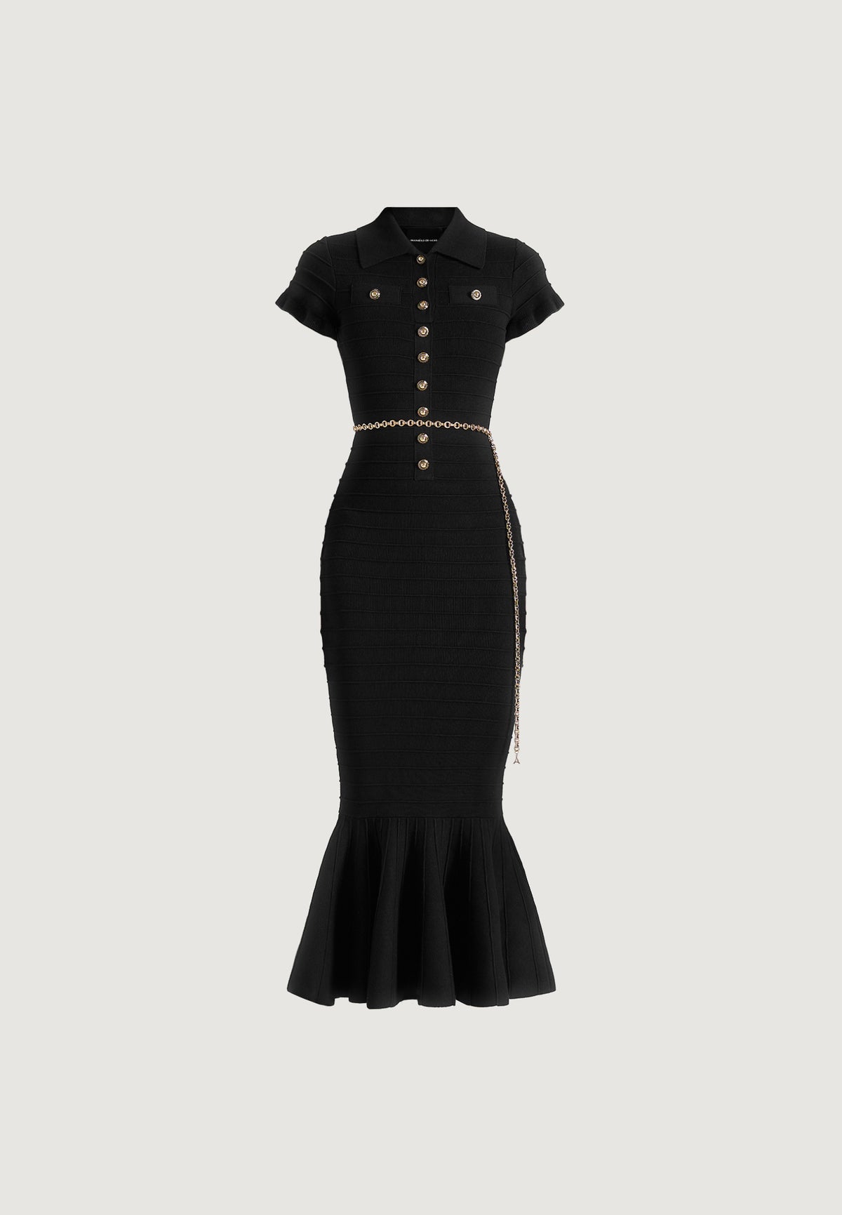 Fantine - Fluted Hem Ottoman Knit Midi Dress - Black