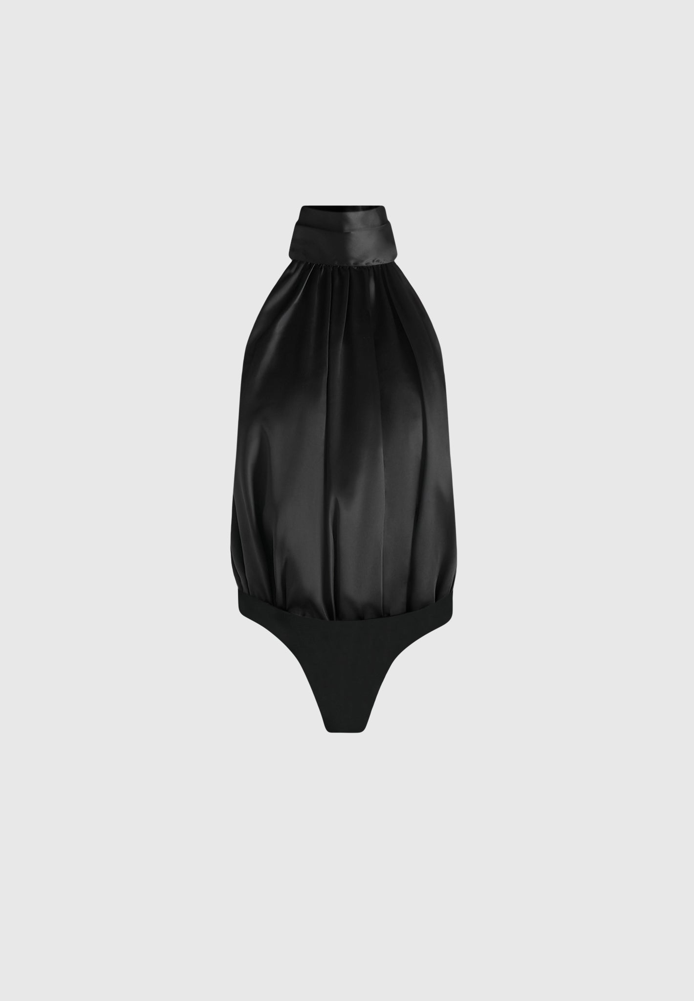 Phoebe - Satin Tie-Neck Blouson Open Back Bodysuit - Black