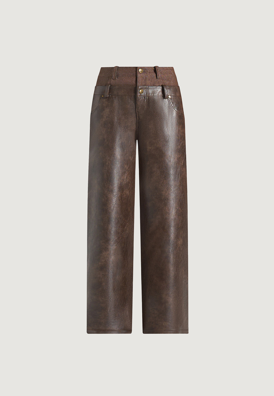 Carmen - Vintage Leather Double Waistband Trousers - Brown