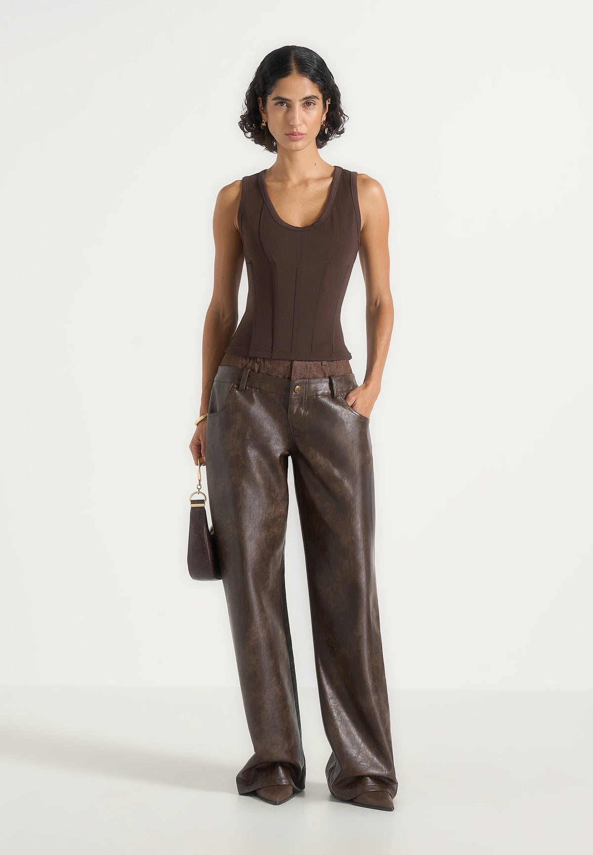 Tess - Corset Seam Tank Top - Brown