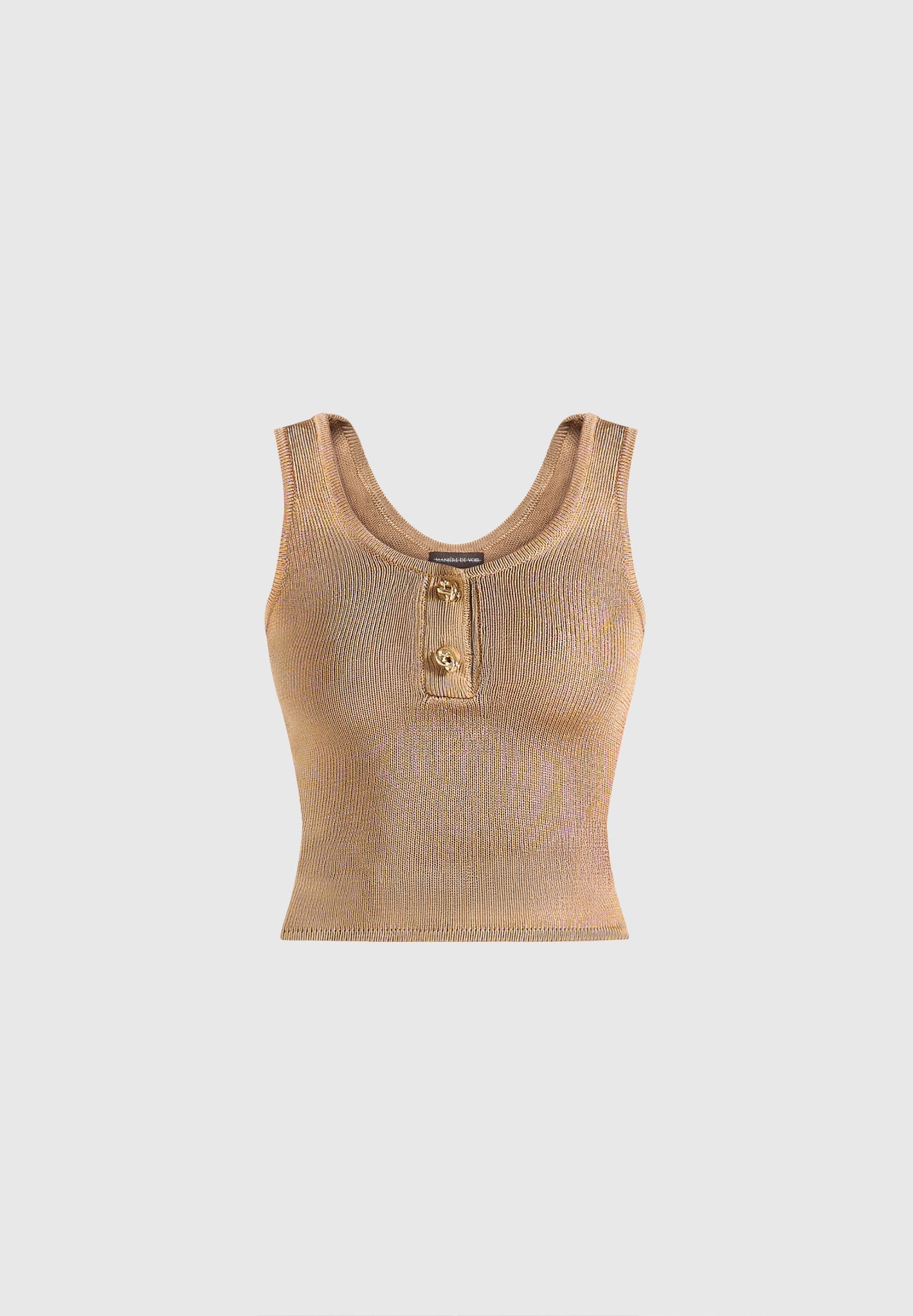 Pippa - Pointelle Knitted Tank Top With Knot Button - Gold