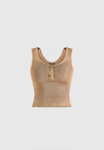 Pippa - Pointelle Knitted Tank Top With Knot Button - Gold