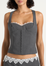 Lise - Lace Trim Wool-Blend Halter Corset Top - Grey