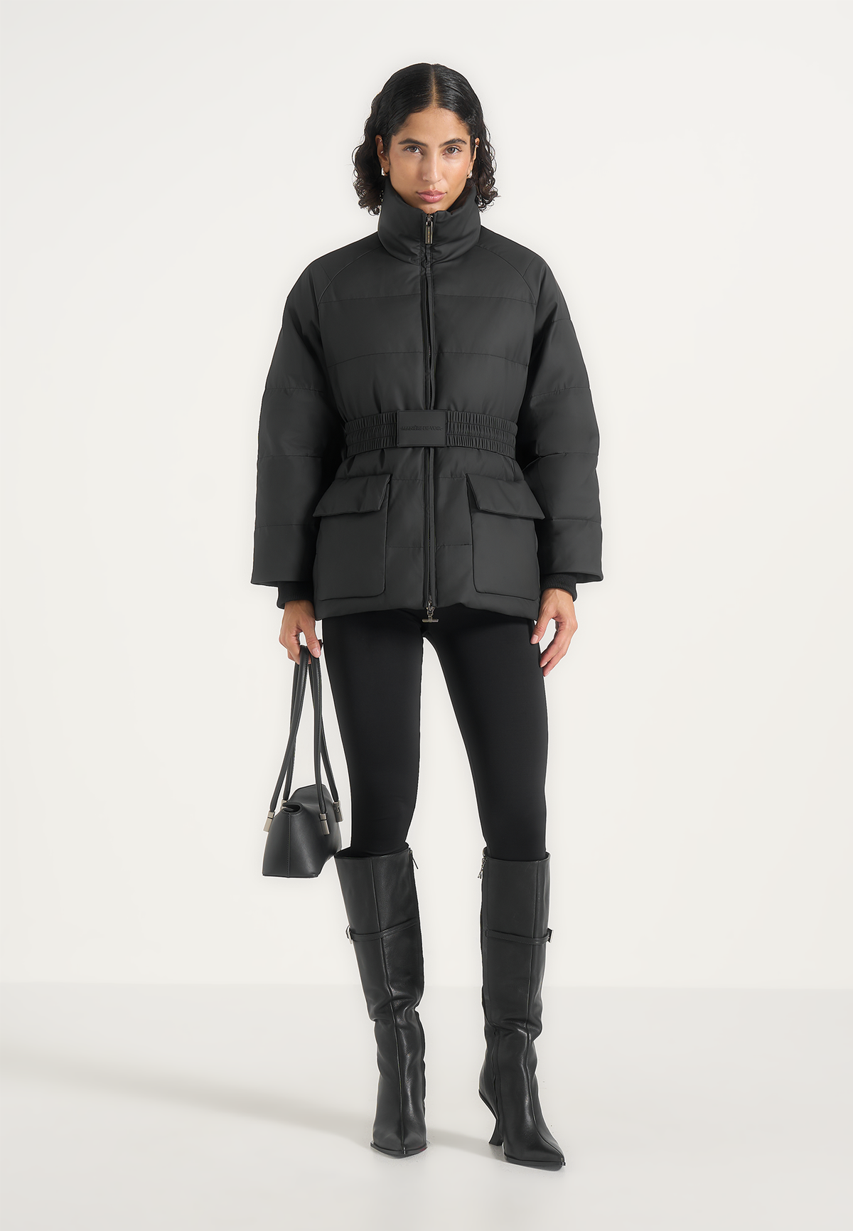 Kaia - Belted Puffer Jacket - Black